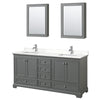 Custom image for Dark Gray with Polished Chrome Trim / White Quartz, Rectangular Sink / Medicine Cabinets