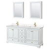 Custom image for White with Brushed Gold Trim / Carrara Cultured Marble, Rectangular Sink / Medicine Cabinets