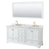Custom image for White with Brushed Gold Trim / White Carrara Marble, Rectangular Sink / 70