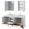 Custom image for White with Brushed Gold Trim / White Carrara Marble, Rectangular Sink / Medicine Cabinets