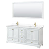 Custom image for White with Brushed Gold Trim / White Cultured Marble, Rectangular Sink / 70