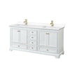 Custom image for White with Brushed Gold Trim / White Cultured Marble, Rectangular Sink / No Mirror