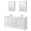 Custom image for White with Brushed Gold Trim / White Quartz, Rectangular Sink / Medicine Cabinets