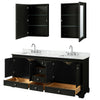 Custom image for Dark Espresso with Polished Chrome Trim / White Carrara Marble, Rectangular Sink / Medicine Cabinets