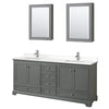 Custom image for Dark Gray with Polished Chrome Trim / White Quartz, Rectangular Sink / Medicine Cabinets