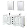 Custom image for White with Matte Black Trim / White Cultured Marble, Rectangular Sink / Medicine Cabinets