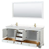 Custom image for White with Brushed Gold Trim / Carrara Cultured Marble, Rectangular Sink / 70