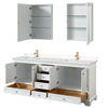 Custom image for White with Brushed Gold Trim / Carrara Cultured Marble, Rectangular Sink / Medicine Cabinets