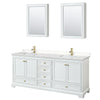 Custom image for White with Brushed Gold Trim / Carrara Cultured Marble, Rectangular Sink / Medicine Cabinets