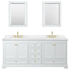 Custom image for White with Brushed Gold Trim / Carrara Cultured Marble, Rectangular Sink / Medicine Cabinets