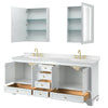 Custom image for White with Brushed Gold Trim / Carrara Cultured Marble, Rectangular Sink / Medicine Cabinets
