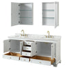 Custom image for White with Brushed Gold Trim / White Carrara Marble, Rectangular Sink / Medicine Cabinets