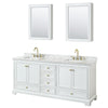 Custom image for White with Brushed Gold Trim / White Carrara Marble, Rectangular Sink / Medicine Cabinets