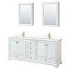 Custom image for White with Brushed Gold Trim / White Cultured Marble, Rectangular Sink / Medicine Cabinets