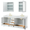 Custom image for White with Brushed Gold Trim / White Cultured Marble, Rectangular Sink / Medicine Cabinets