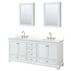 Custom image for White with Brushed Gold Trim / White Quartz, Rectangular Sink / Medicine Cabinets