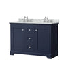 Custom image for Dark Blue with Polished Chrome Trim / White Carrara Marble / No Mirror