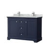 Custom image for Dark Blue with Polished Chrome Trim / White Carrara Marble / No Mirror