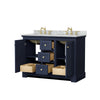 Custom image for Dark Blue with Brushed Gold Trim / White Carrara Marble / No Mirror