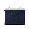 Custom image for Dark Blue with Brushed Gold Trim / White Carrara Marble / No Mirror