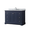 Custom image for Dark Blue with Polished Chrome Trim / White Carrara Marble / No Mirror