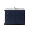 Custom image for Dark Blue with Polished Chrome Trim / White Carrara Marble / No Mirror