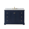 Custom image for Dark Blue with Brushed Gold Trim / White Carrara Marble / No Mirror