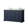 Custom image for Dark Blue with Brushed Gold Trim / White Carrara Marble / No Mirror