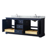 Custom image for Dark Blue with Polished Chrome Trim / White Carrara Marble / No Mirror