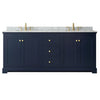Custom image for Dark Blue with Brushed Gold Trim / White Carrara Marble / No Mirror
