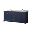 Custom image for Dark Blue with Brushed Gold Trim / White Carrara Marble / No Mirror