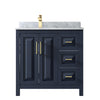 Custom image for Dark Blue with Brushed Gold Trim / White Carrara Marble / No Mirror