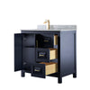 Custom image for Dark Blue with Brushed Gold Trim / White Carrara Marble / No Mirror