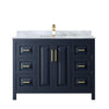 Custom image for Dark Blue with Brushed Gold Trim / White Carrara Marble / No Mirror