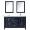 Custom image for Dark Blue with Brushed Gold Trim / White Cultured Marble / Medicine Cabinets