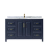 Custom image for Dark Blue with Brushed Gold Trim / White Carrara Marble / No Mirror