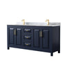 Custom image for Dark Blue with Brushed Gold Trim / White Carrara Marble / No Mirror