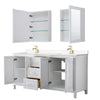 Custom image for White with Brushed Gold Trim / Carrara Cultured Marble / Medicine Cabinets
