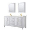 Custom image for White with Brushed Gold Trim / Carrara Cultured Marble / Medicine Cabinets