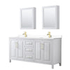 Custom image for White with Brushed Gold Trim / White Cultured Marble / Medicine Cabinets