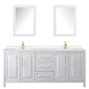 Custom image for White with Brushed Gold Trim / Carrara Cultured Marble / Medicine Cabinets
