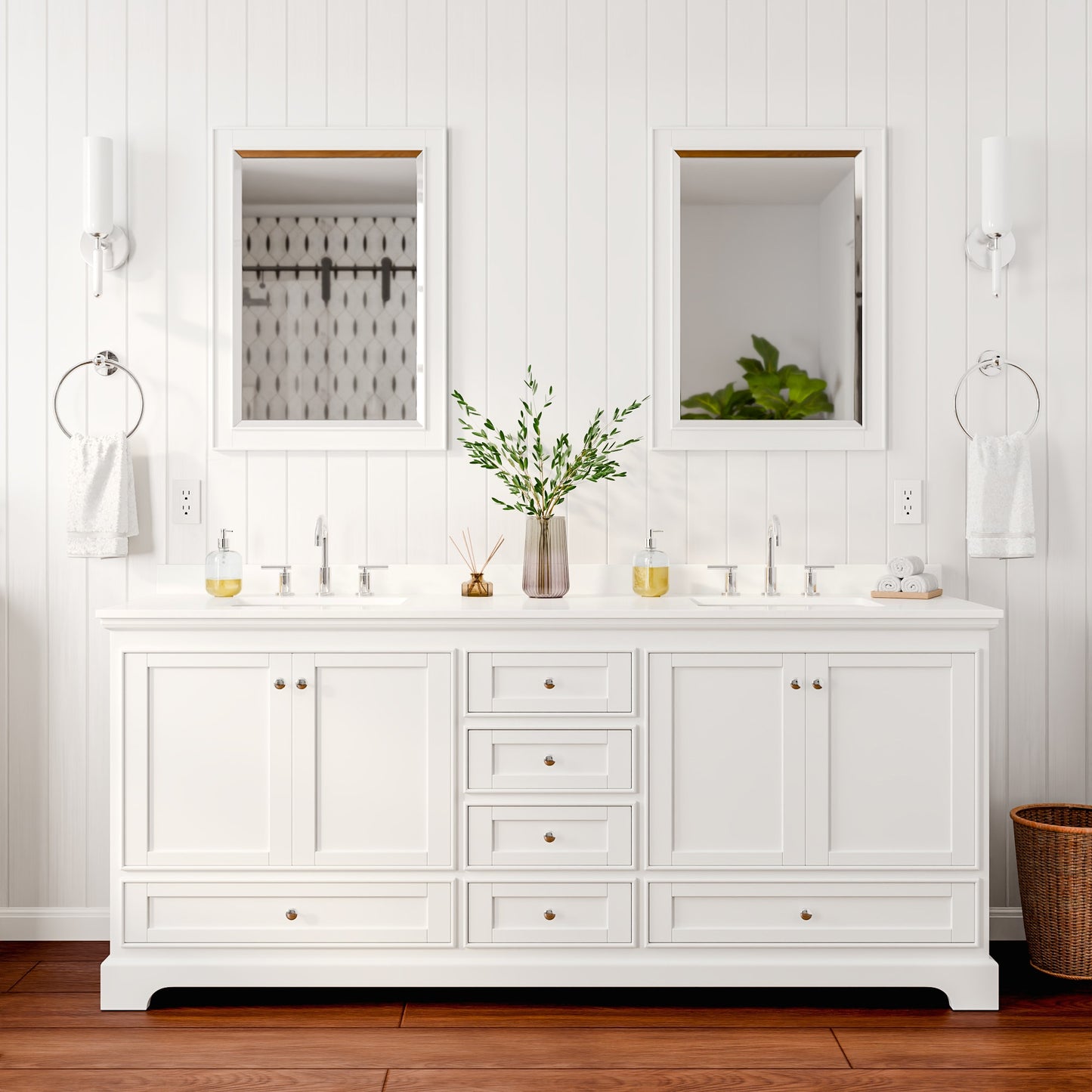 Deborah Bathroom Vanity with Countertop 80 inch Double Sink 3-hole Faucet Setup
