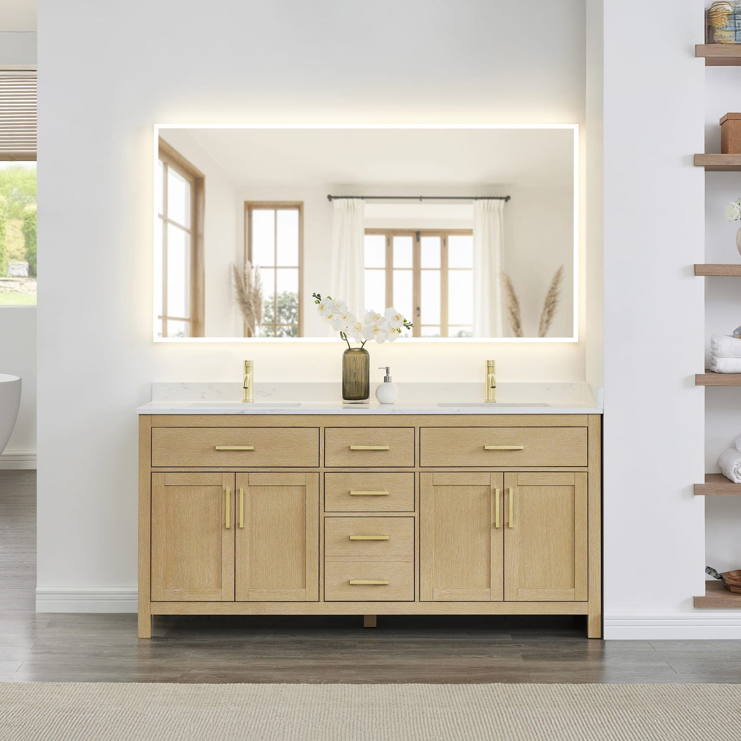 Beckett Bathroom Vanity with Countertop 72 inch Double Sink Single hole Faucet Setup