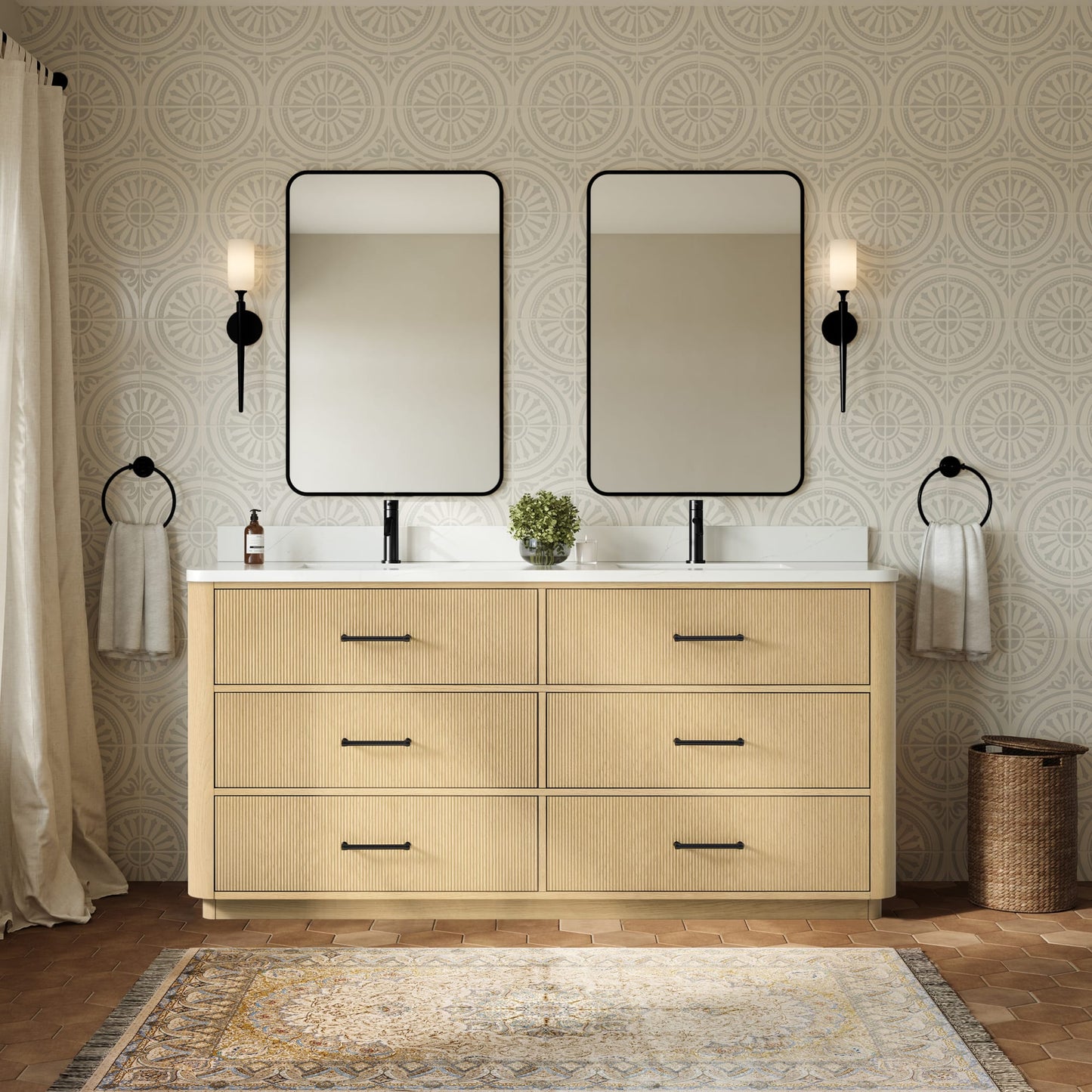 Francesca Bathroom Vanity with Countertop 72 inch Double Sink Single hole Faucet Setup