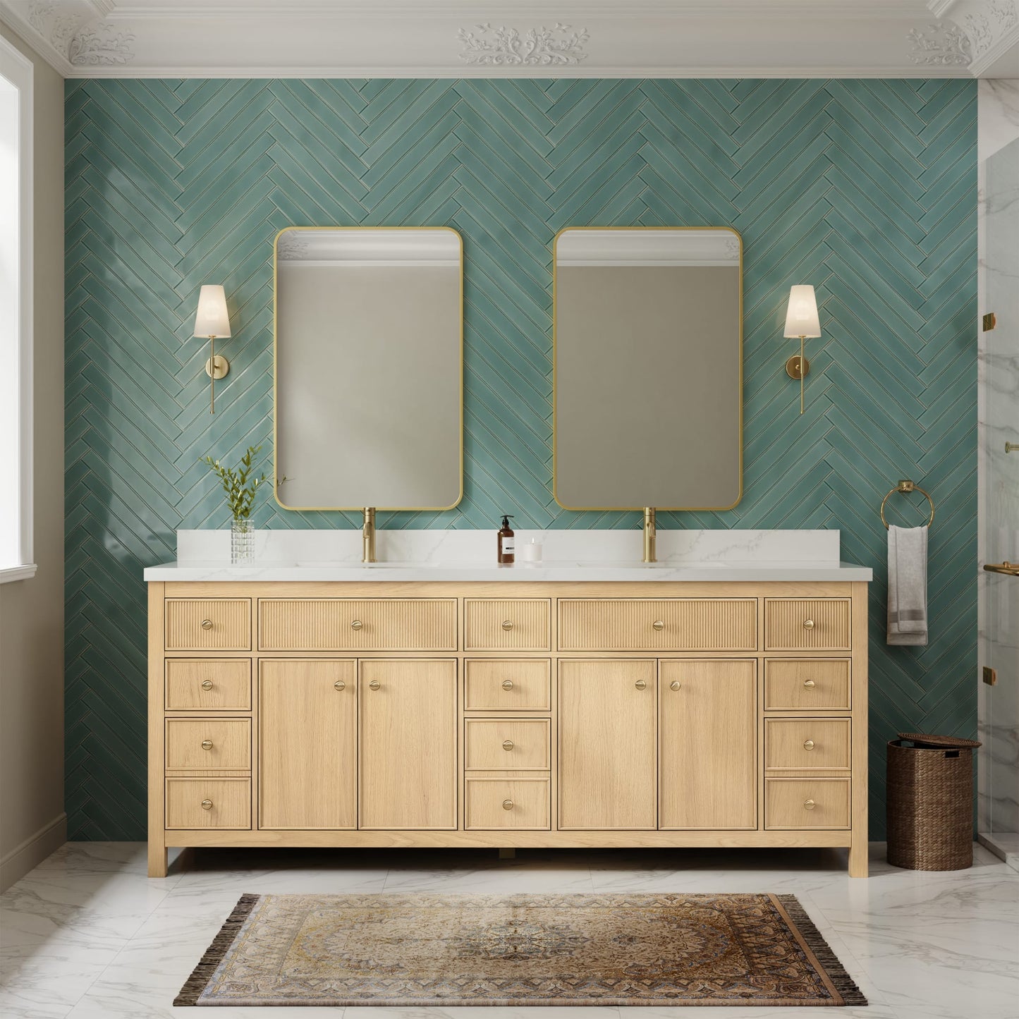 Rian Bathroom Vanity with Countertop 84 inch Double Sink Single hole Faucet Setup