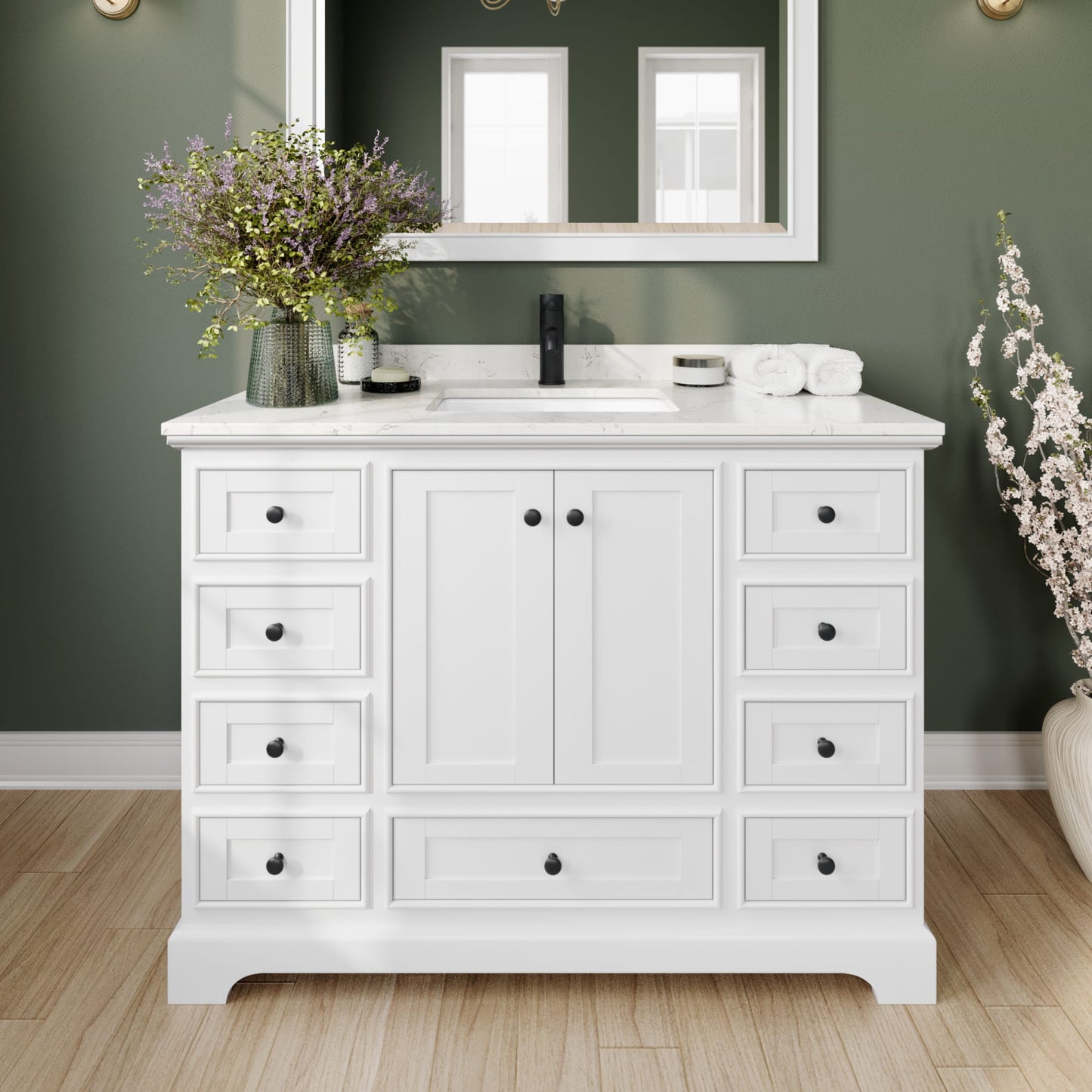 Deborah Bathroom Vanity with Countertop 48 inch Single Sink Single hole Faucet Setup