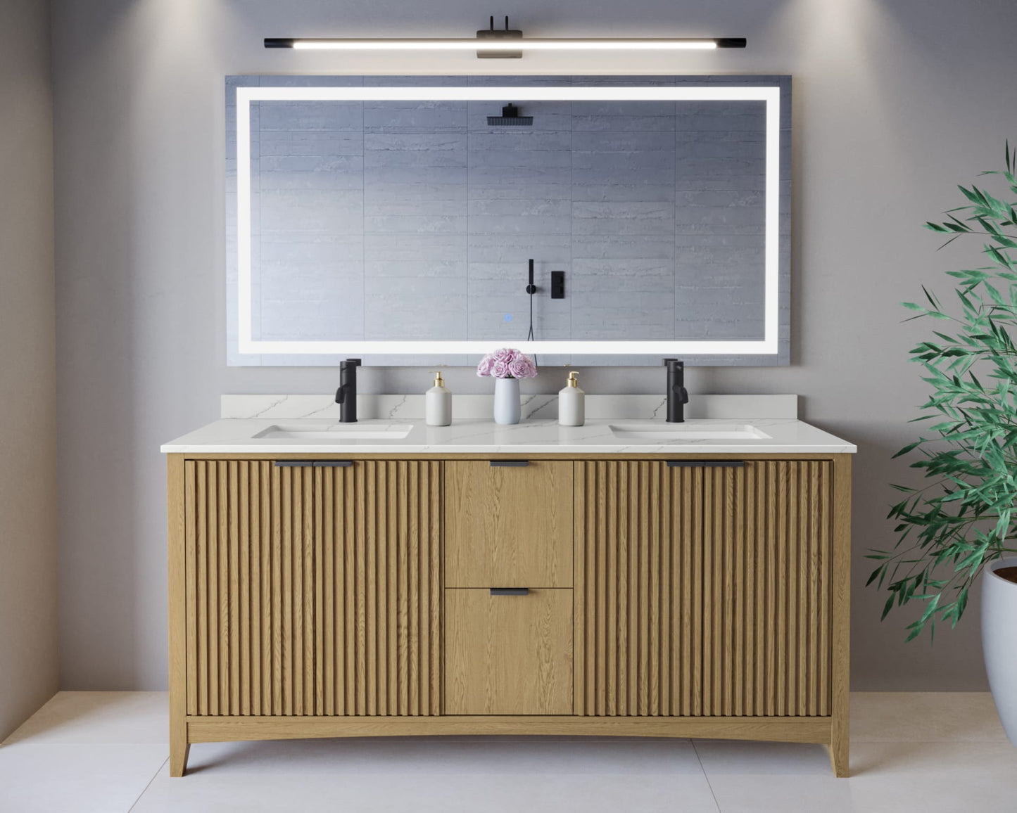 Palmilla Bathroom Vanity with Countertop 72 inch Double Sink Single hole Faucet Setup