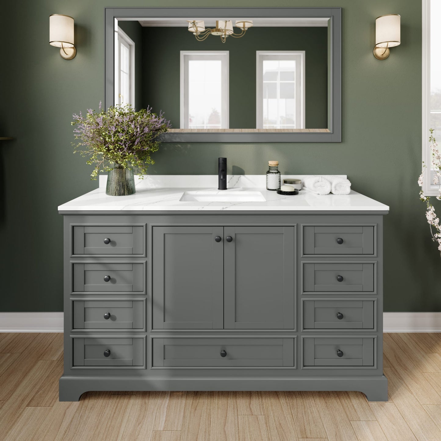 Deborah Bathroom Vanity with Countertop 60 inch Single Sink Single hole Faucet Setup