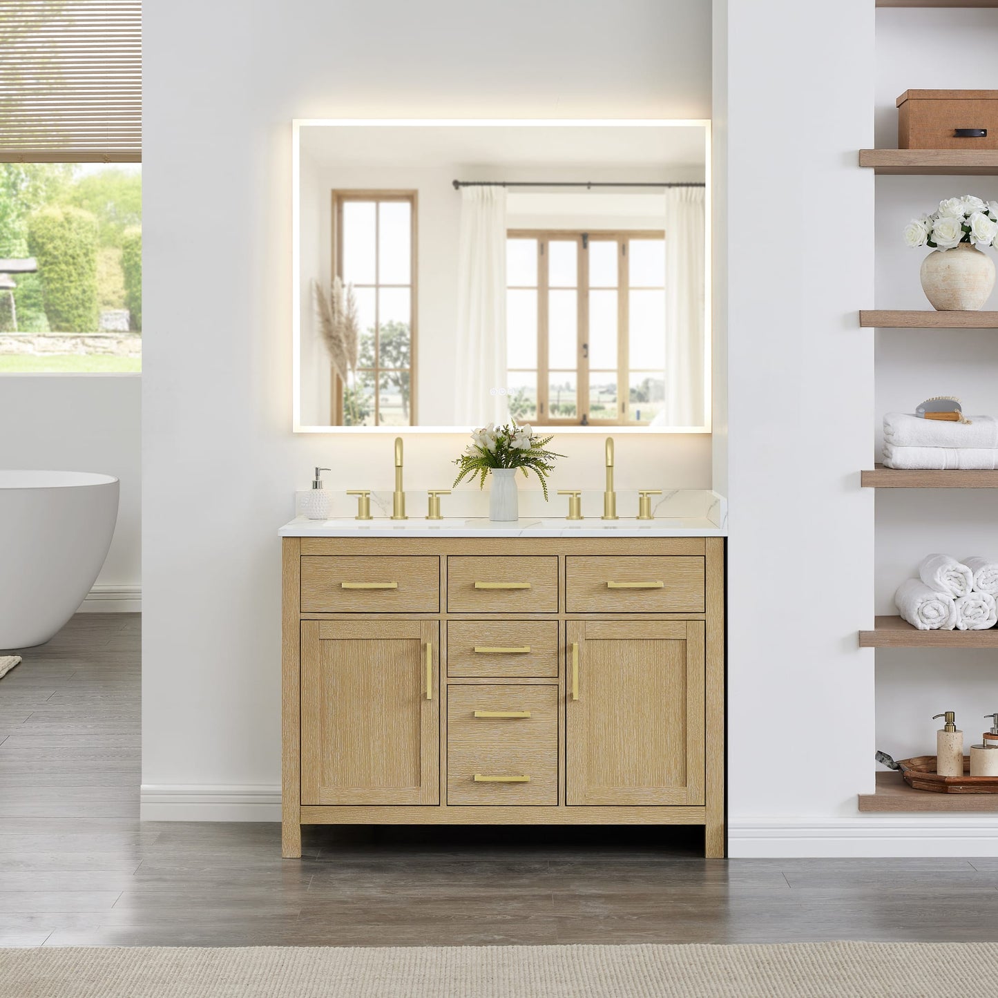 Beckett Bathroom Vanity with Countertop 48 inch Double Sink 3-hole Faucet Setup