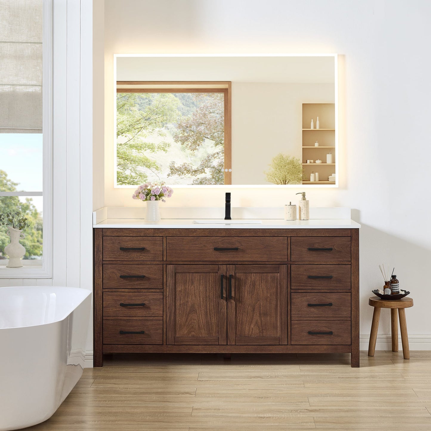 Beckett Bathroom Vanity with Countertop 66 inch Single Sink Single hole Faucet Setup